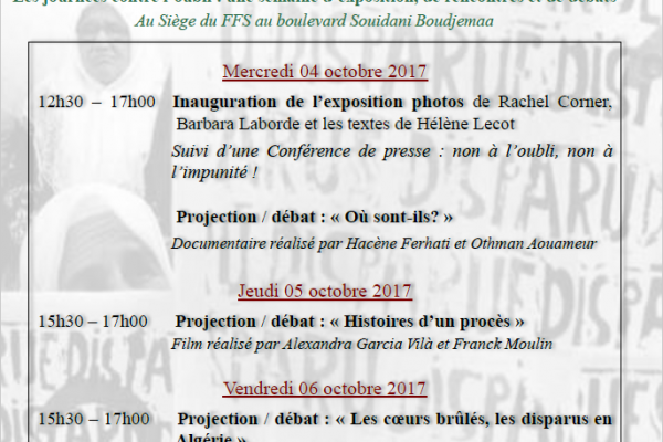 Collectif des Familles de disparus en Algérie — Les journées contre l’oubli : une semaine d’exposition, de rencontre et de débats